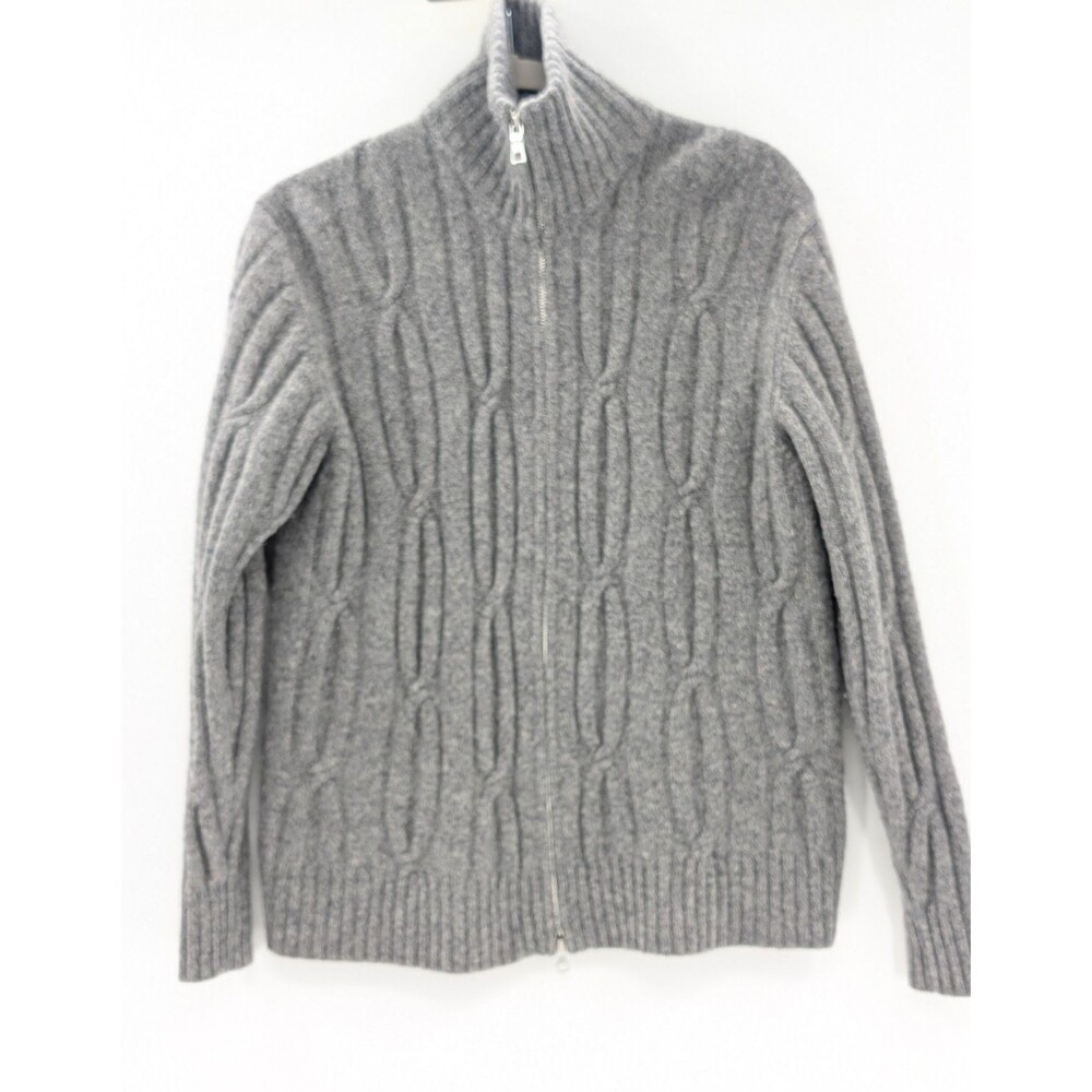 Nautica 100% Wool Gray Long Sleeve Knit Mock Neck Full Zip Cardigan Sweater Med